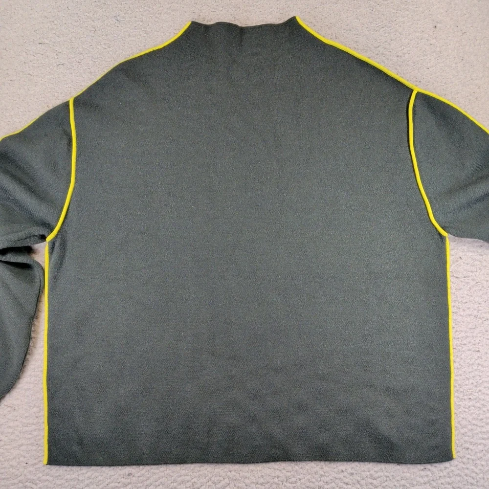 Tory Burch Double Faced Mock Neck Sweater Green Wool Blend Yellow Piping Small